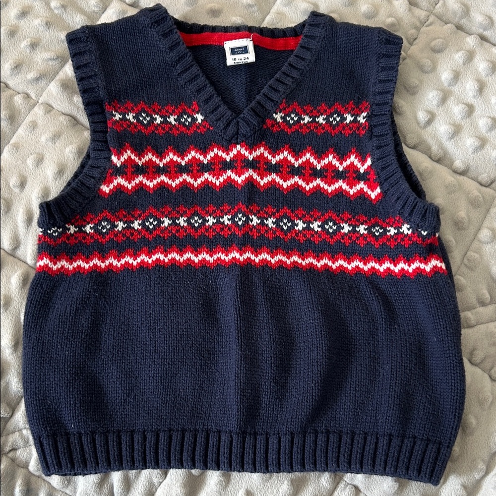 Janie and Jack Navy and Red Knit Vest